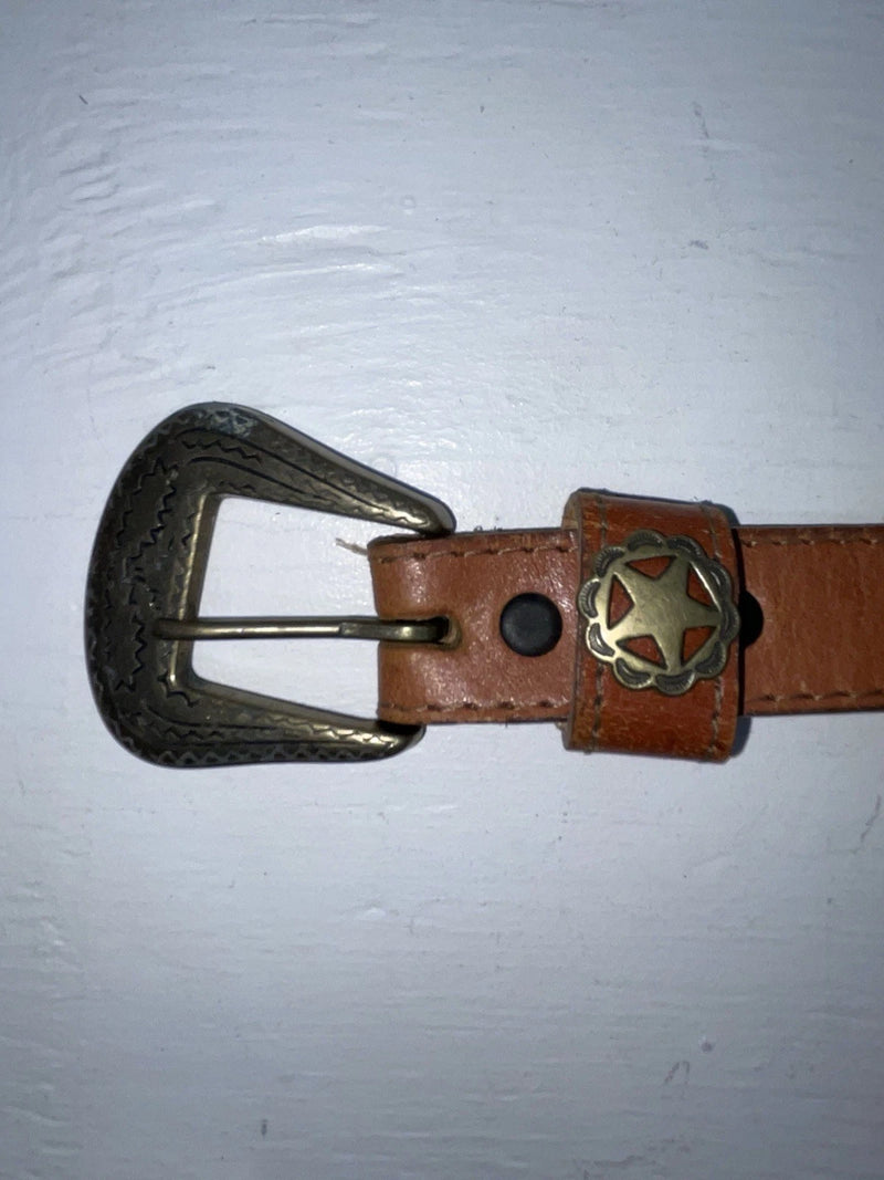 New Brown Genuine Leather Acme Gold Pendent 28” Belt #4642 NN-22