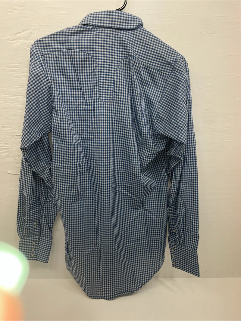 New men’s RockMount Ranch Blue Long Sleeve Pearl Snap 15 X 35 Medium B-81