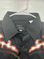 New Men’s Champion Western Black Design Long Sleeve Pearl Snap 15.5 Medium T-89