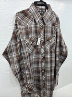 New Men’s White Horse Brown Plaid Long Sleeve Pearl Snap XL H-81