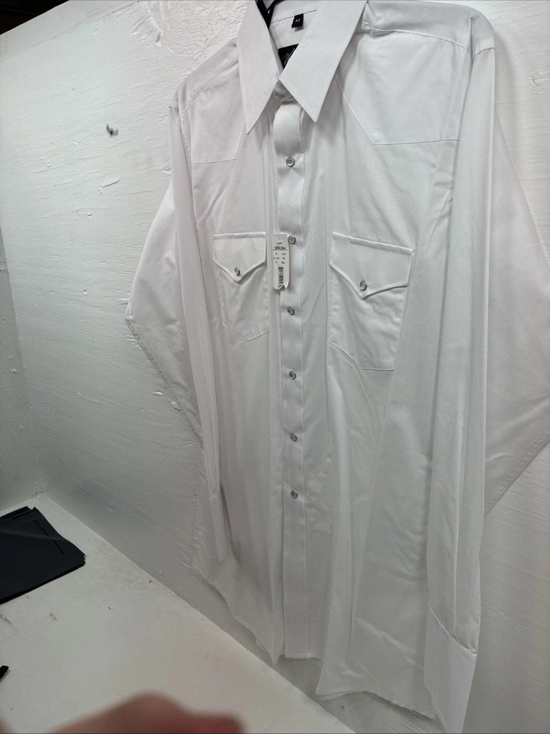 New men’s White Horse White Simple Long Sleeve Pearl Snap Medium K-33