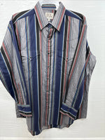 New Men’s ELY Cattleman Multiple Color Striped Long Sleeve Pearl Snap XL J-26