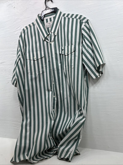 New Men’s Longhorn Teal Strip Short Sleeve Button Up 4XL E-51