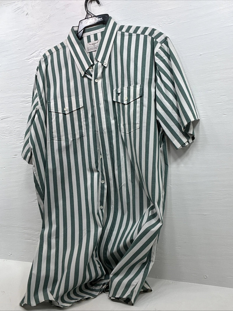 New Men’s Longhorn Teal Strip Short Sleeve Button Up 4XL E-51