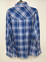 New Women’s Cumberland Blue Plaid Long Sleeve Pearl Snap XL GG-59