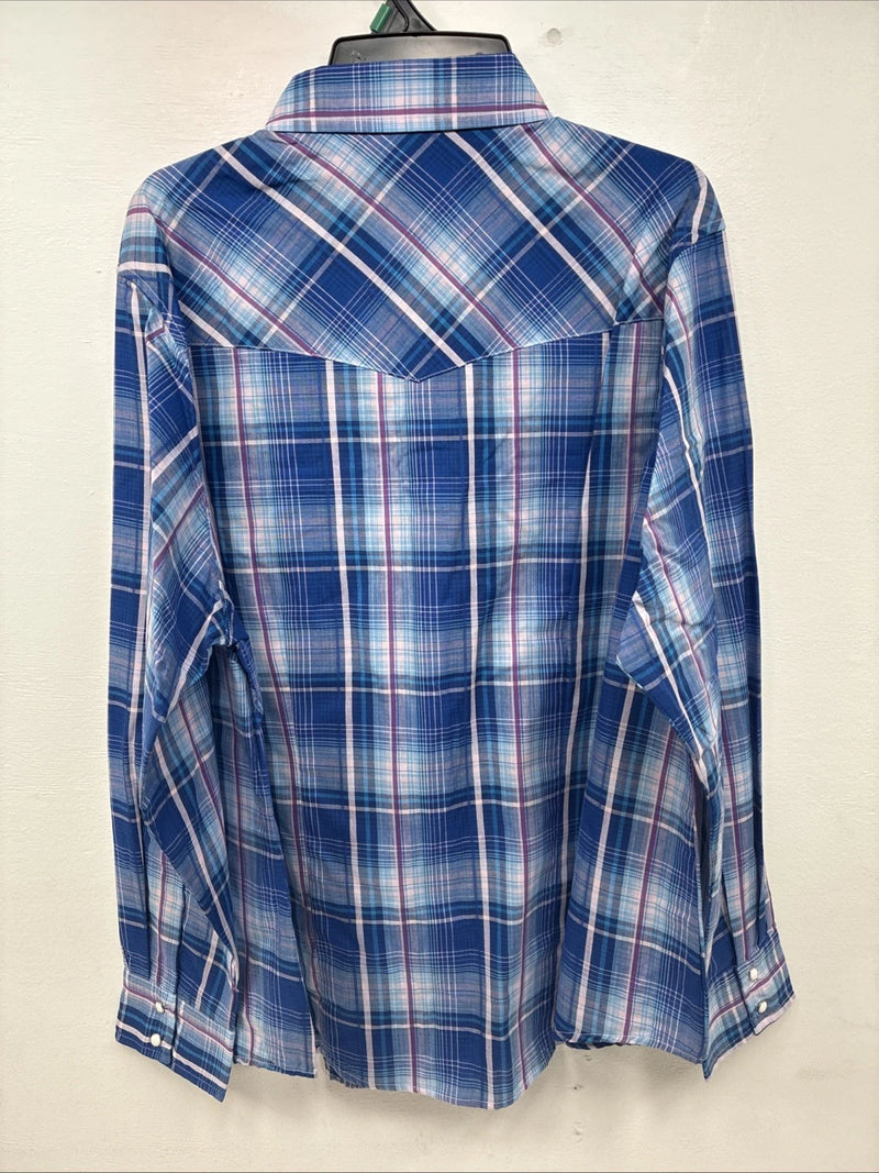 New Women’s Cumberland Blue Plaid Long Sleeve Pearl Snap XL GG-59