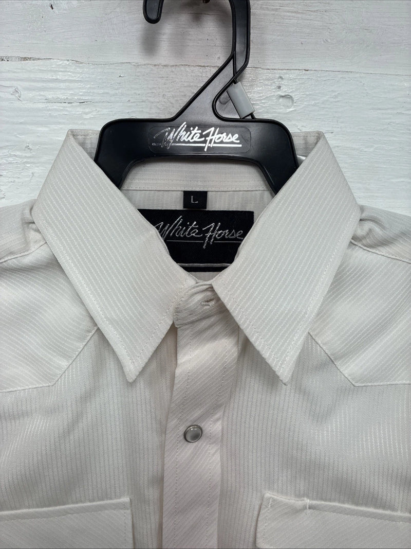 New Kids White Horse White Long Sleeve Pearl Snap Large CC-102