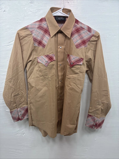 New Kids Champion Western Tab Pink Plaid Long Sleeve Pearl Snap Size 14 CC-114