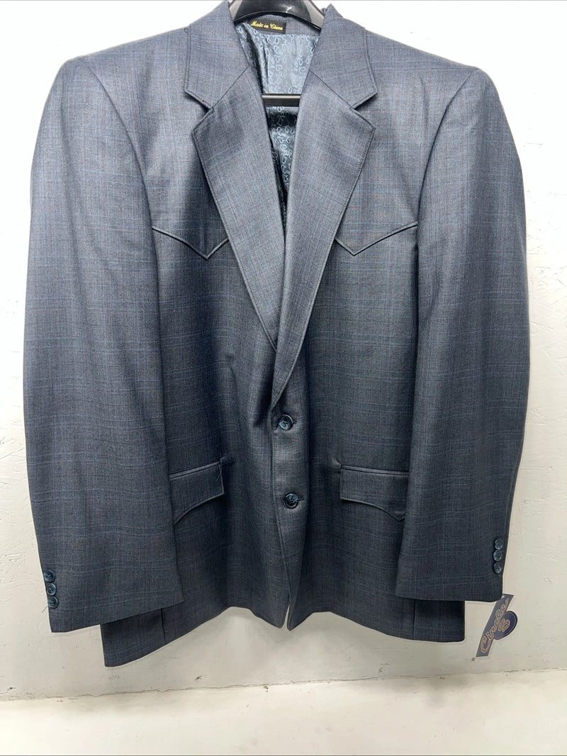 New Men’s Circle S Blue Plaid Suit Jacket 48R #25832 X-607
