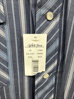 New Men’s White Horse Dark Blue Stripe Long Sleeve Pearl Snap 2XL H-46
