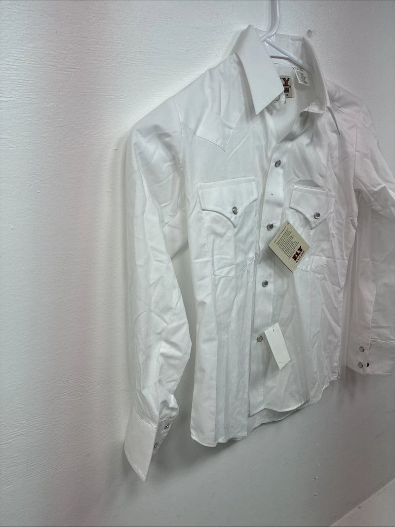New Boys ELY Cattleman White Long Sleeve Pearl Snap Size 10 DD-80