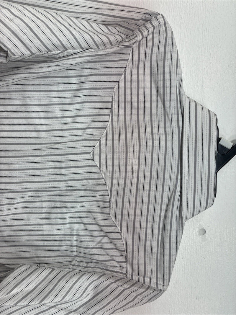 New Kids White Horse Gray Stripe Long Sleeve Pearl Snap Medium DD-57