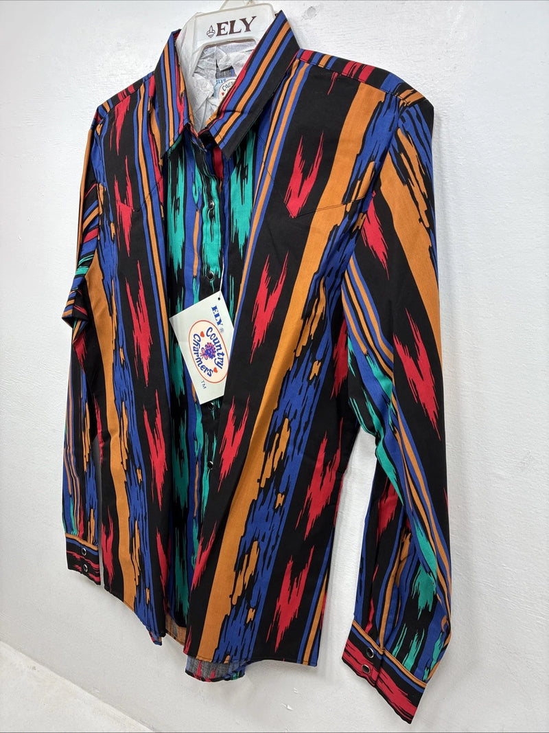 New Women’s Country Charmer Multicolor Design Long Sleeev Pearl Snap Large MM-73