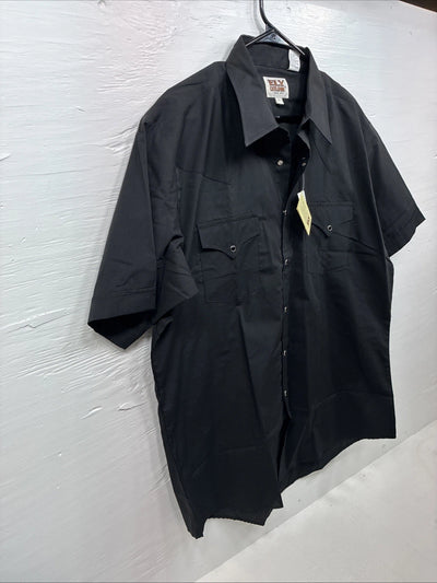 New Men’s ELY Cattleman Black Short Sleeve Pearl Snap 17 XL CC-8