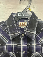 New Kids ELY Cattleman Purple Plaid Long Sleeve Pearl Snap Large DD-33
