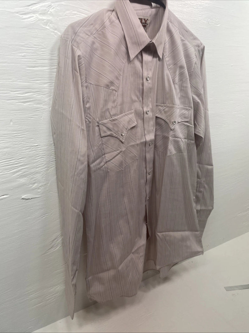 New Men’s ELY cattleman Striped Long Sleeve Pearl Snap 15 X 34 Medium B-126