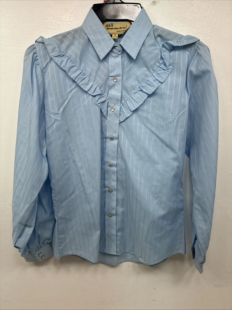 New Women’s ELY Champion Blue Long Sleeve Pearl Snap Size Small TT-135