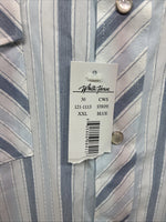 New Men’s White Horse Blue Striped Long Sleeve Pearl Snap 2XL H-45