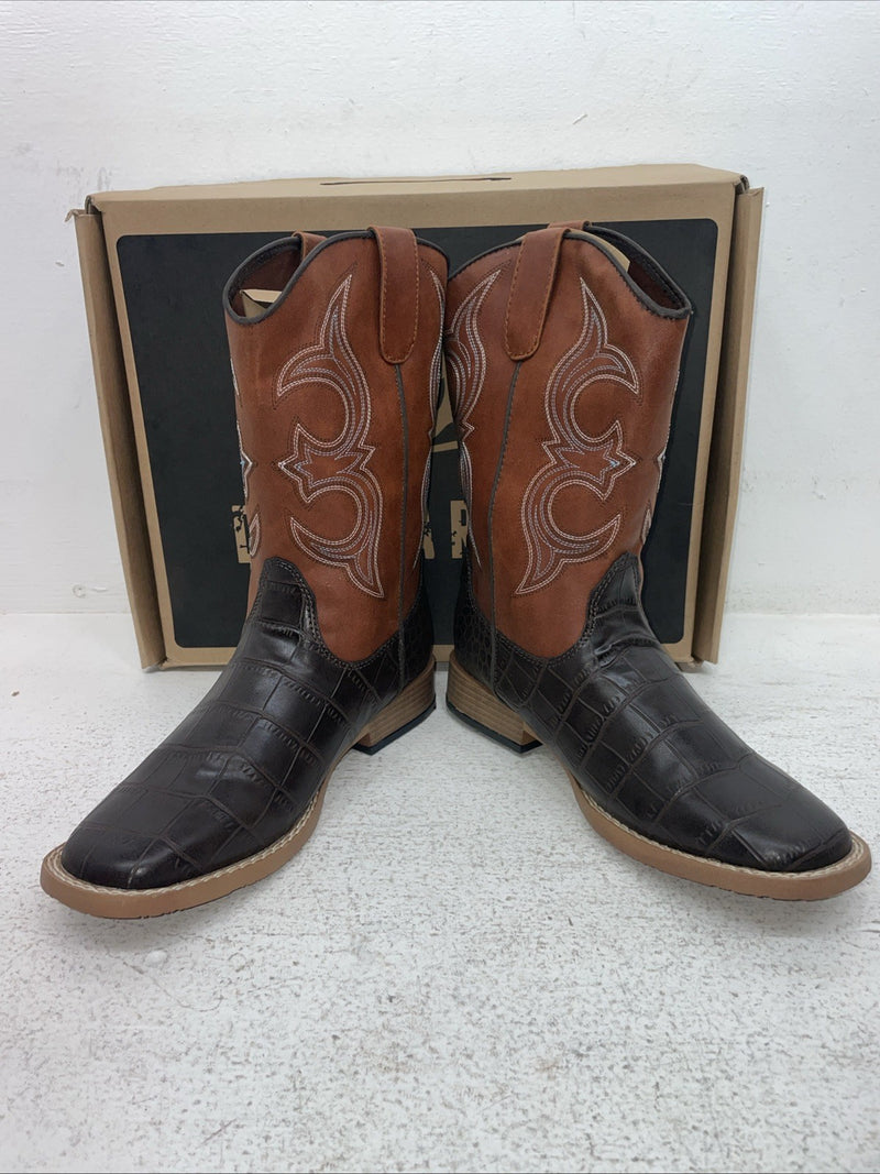 New Youth Brown DBL Barrel Cowboy Boots. 4475202 5. 2-96