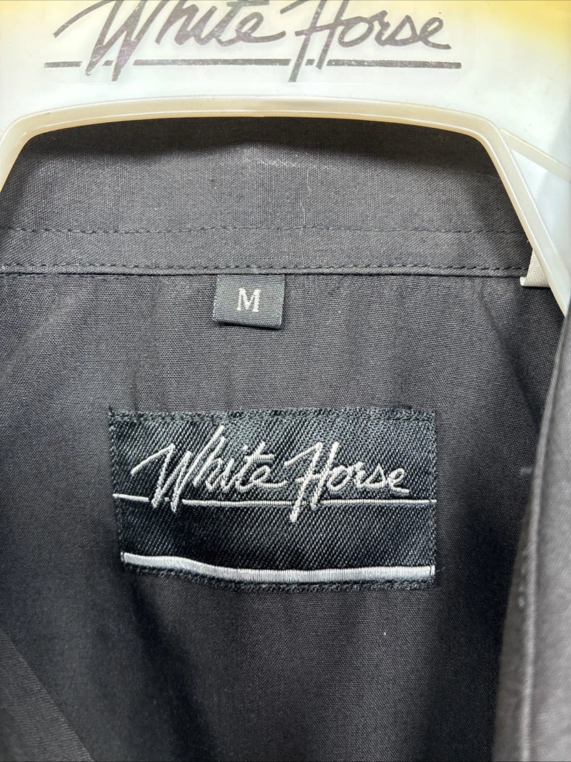 New Women’s White Horse Black Design Long Sleeve Pearl Snap Medium LL-87