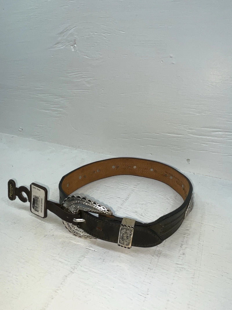 New Black Genuine Leather Nocona Silver Pendent 24” Belt #915 NN-33