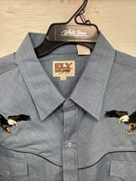 New Men’s ELY Cattleman Blue Eagle Design Long Sleeve Pearl Snap 2XL H-54