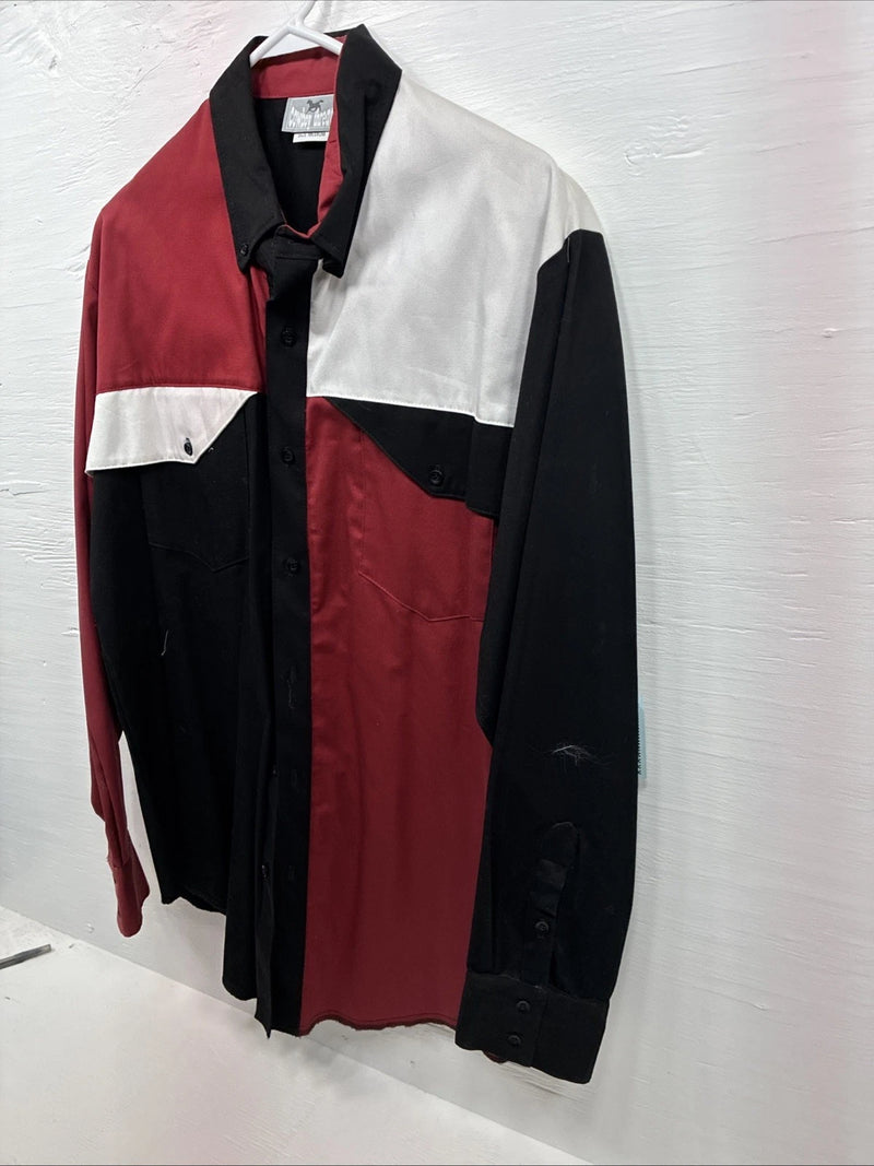 New Men’s Cowboy Threads Black Red White Long Sleeve Button Up Medium O-60
