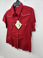 New Women’s Cumberland Red Short Sleeve Pearl Snap Medium MM-87