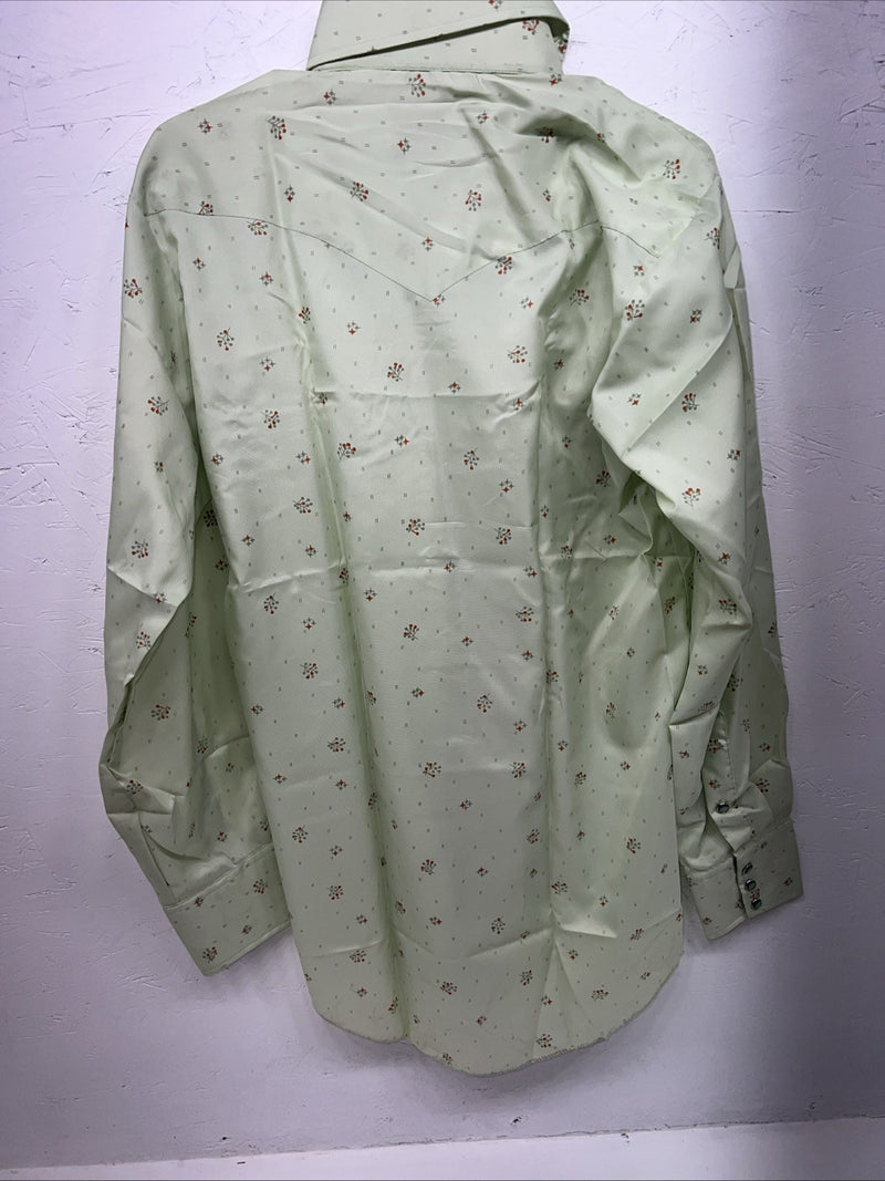 New Mens Green HbarC Ranchwear Pearl Snap Long Sleeve Shirt. Medium I-30