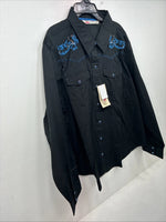 New Women’s Cumberland Black Blue Design Long Sleeve Pearl Snap 3XL II-3