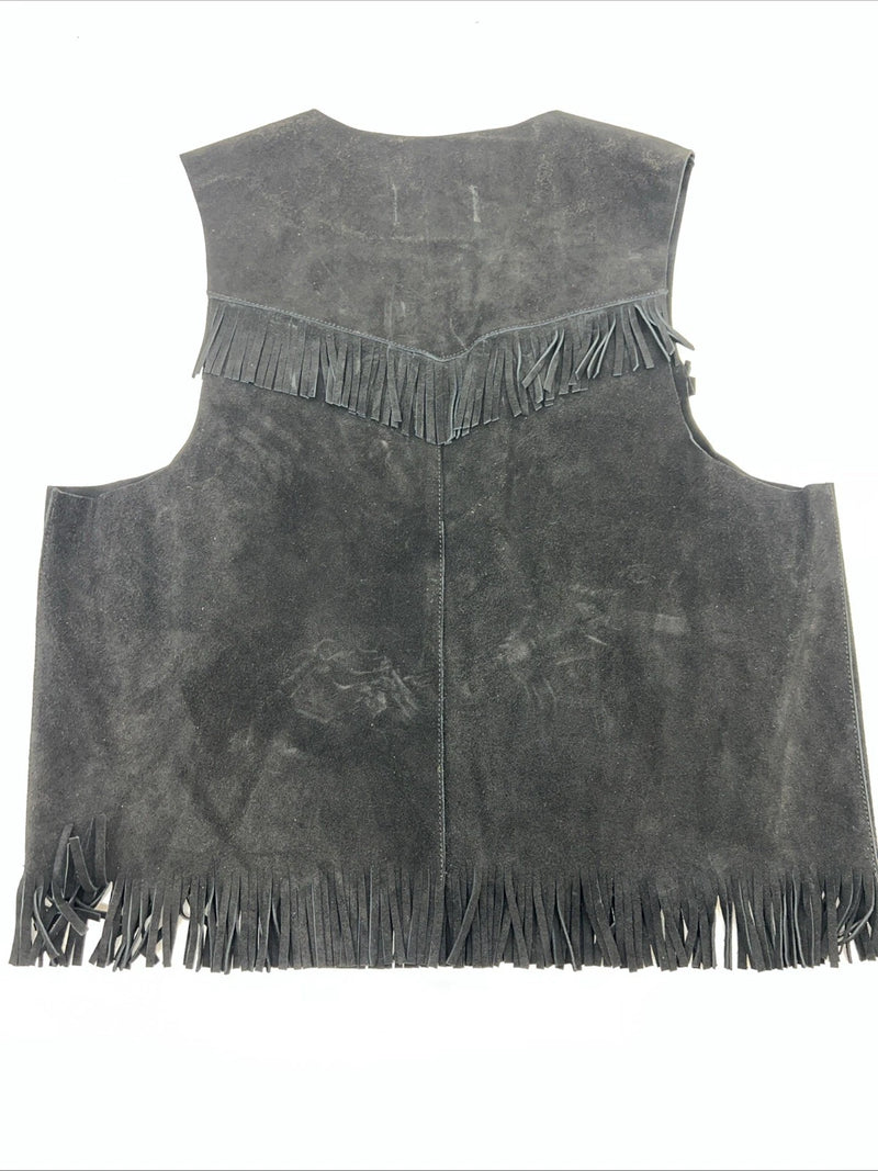 New Women’s Western Express Black Leather Fringe Biker Vest XL L-605