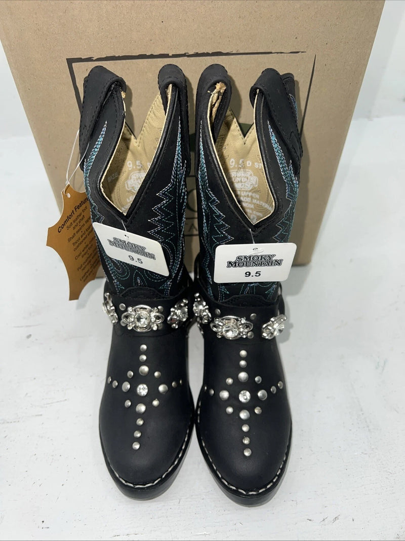 New Children’s Black Smokey Mountain Cowboy Boots. 3283c 9.5 9 1/2 R. 24-22