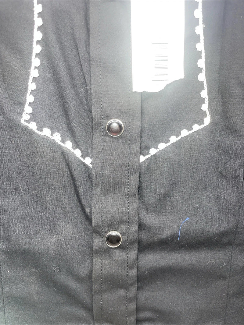 New Men’s White Horse Black Long Sleeve Pearl Snap Medium B-101