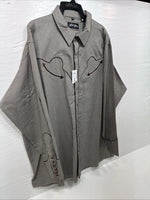 New Men’s White Horse Brown White Checkered Long Sleeve Pearl Snap 2XL H-50