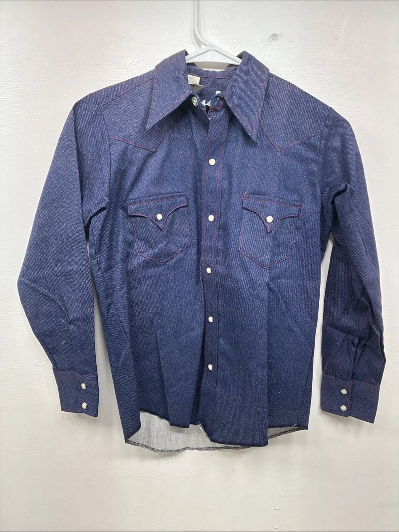 New Kids Tem Tex Blue Jean Long Sleeve Pearl Snap Size 12 LL-3