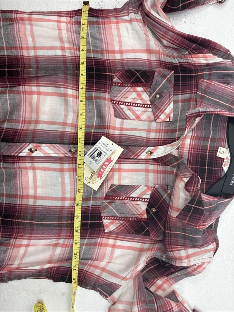 New Women’s Cumberland Pink Plaid Long Sleeve Pearl Snap XL GG-66