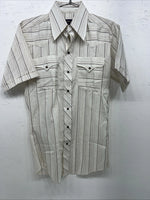 New men’s Panhandle slim white Stripped Pearl Snap Short Sleeve 14.5 Small A-179