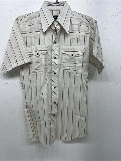 New men’s Panhandle slim white Stripped Pearl Snap Short Sleeve 14.5 Small A-179
