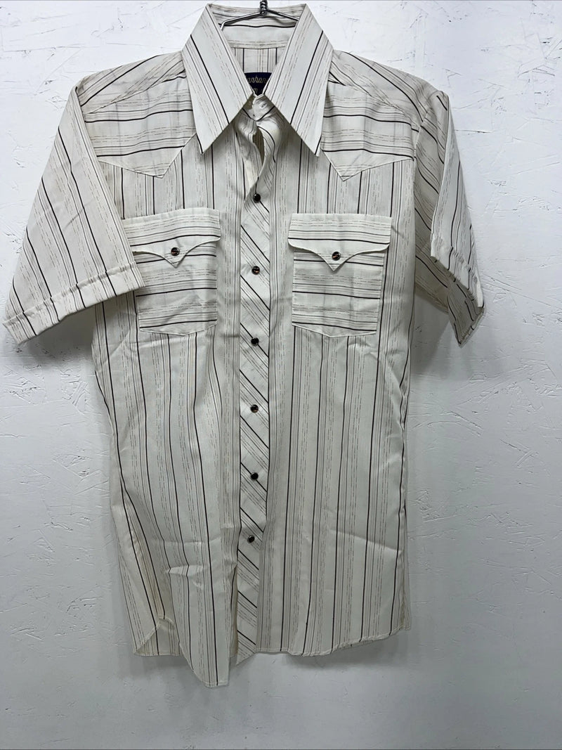 New men’s Panhandle slim white Stripped Pearl Snap Short Sleeve 14.5 Small A-179