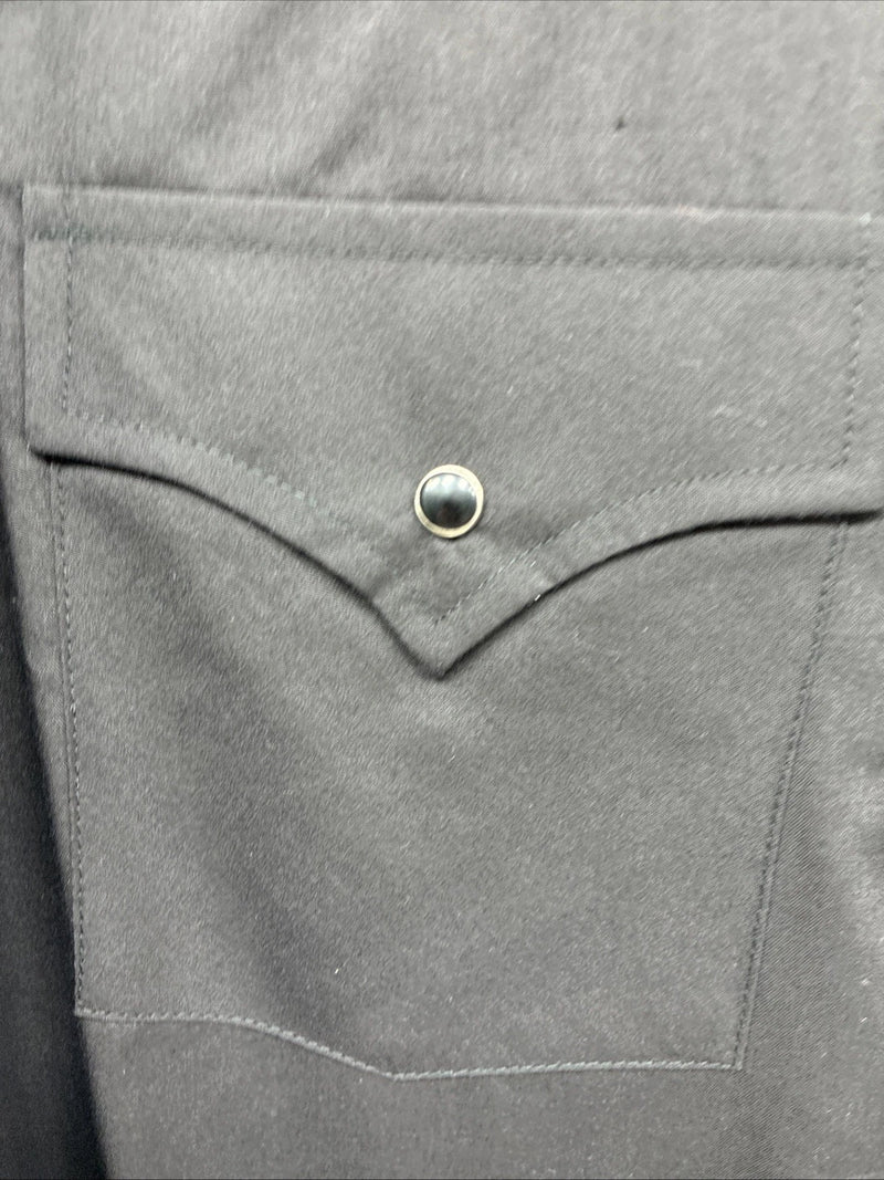 New Men’s ELY Cattleman Black Simple Long Sleeve Pearl Snap 17 XL O-44