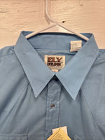 New Men’s ELY Cattleman Blue Short Sleeve Pearl Snap 16 Large AA-107