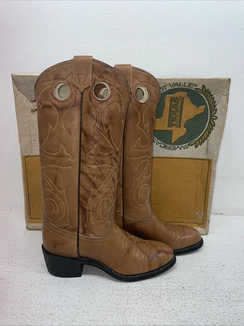 New Womens Brown Texas Brand Cowboy Boots. L 195 5 M. 2-80