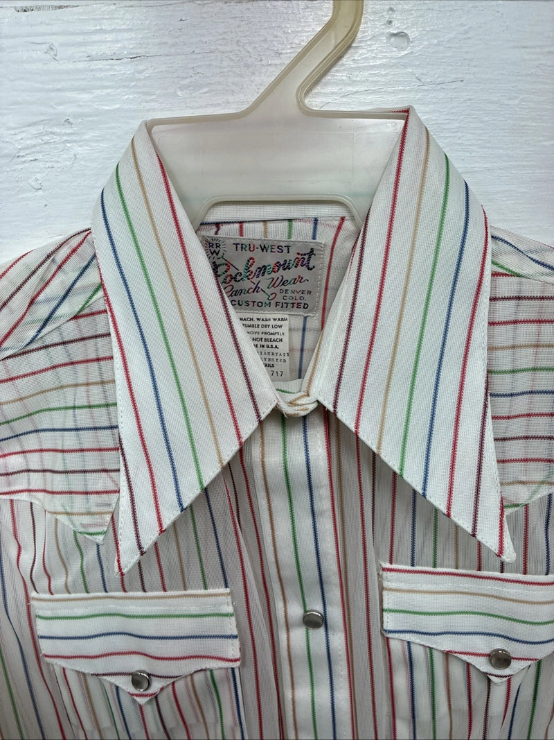 New Kids Rockmount Multicolor Stripe Long Sleeve Pearl Snap Size 32 CC-109
