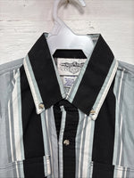 New Men’s San Angelo Gray Black Stripe Short Sleeve Button Up Medium CC-16