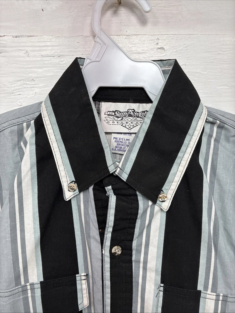 New Men’s San Angelo Gray Black Stripe Short Sleeve Button Up Medium CC-16