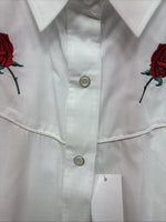New Womens White Horse White Rose Long Sleeve Pearl Snap Large II-91