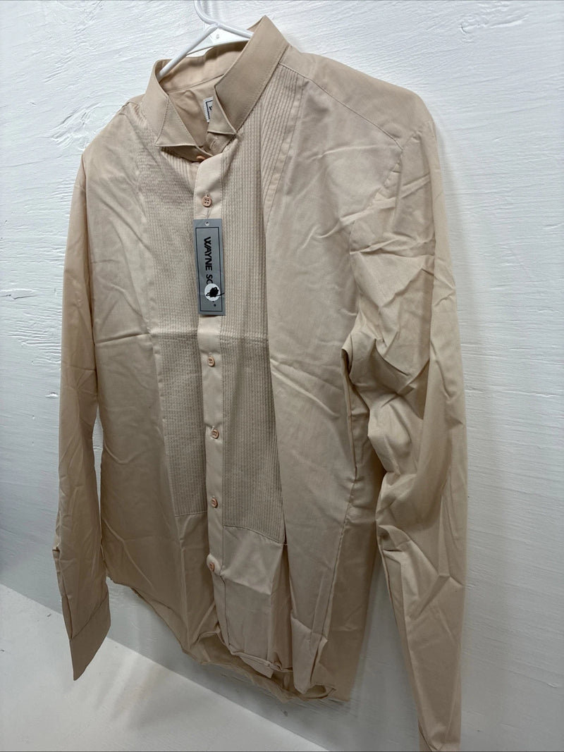 New Men’s WAYNE SCOTT Beige Long Sleeve Button Up Large F-71