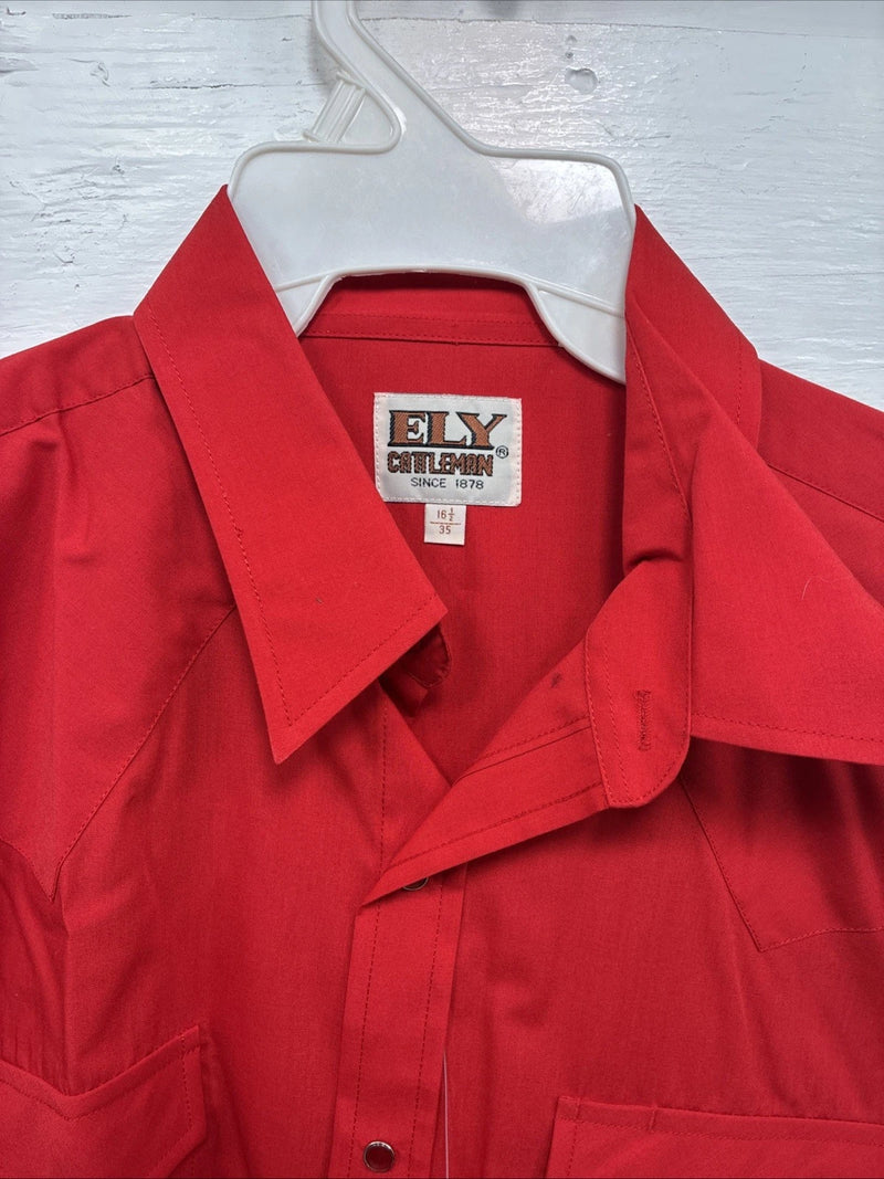 New Men’s ELY Cattleman Red Western Long Sleeve Pearl Snap 16.5 X 35 Large T-63