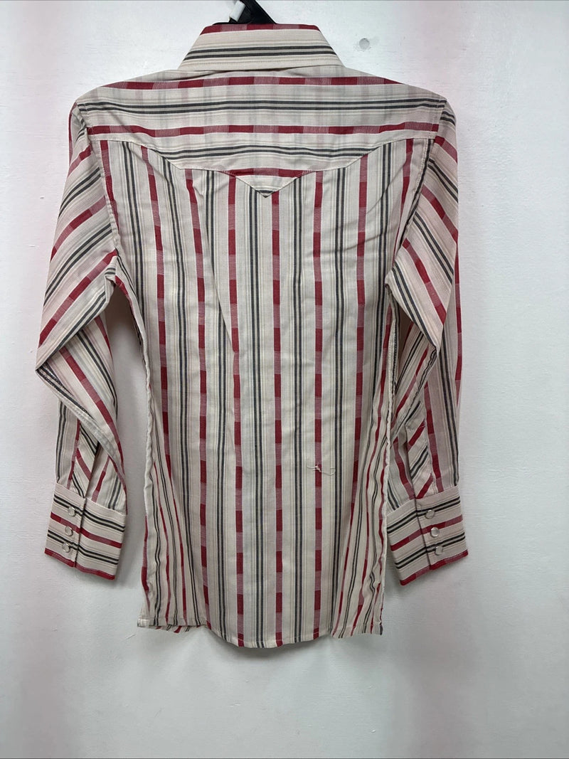 New Boys White Horse Red Stripe Long Sleeve Pearl Snap Medium DD-113