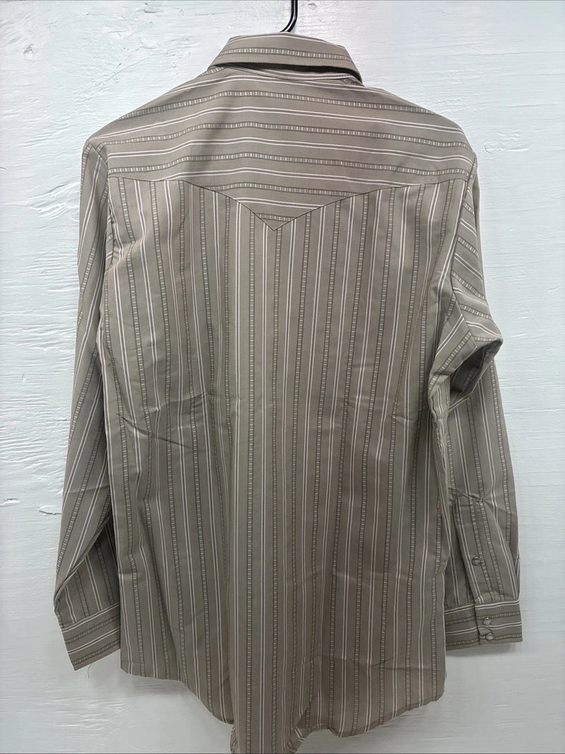 New Men’s H Bar C Brown Stripe long Sleeve Pearl Snap 15.5 Medium T-74